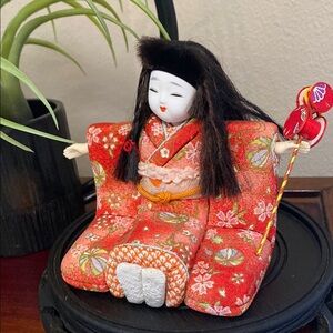 Vintage Japanese Kimekomi Doll, Girl in a Colorful Floral Pattern Kimono